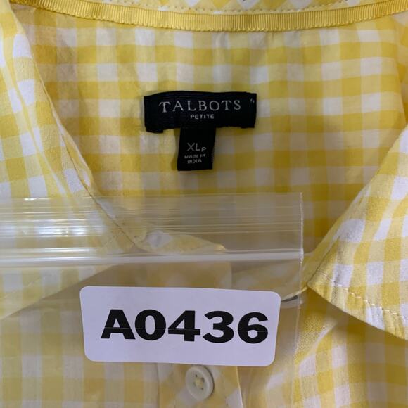 Talbots XL Petite Womens Yellow Check Gingham Button Front Shirt Long Sleeve - Picture 3 of 9